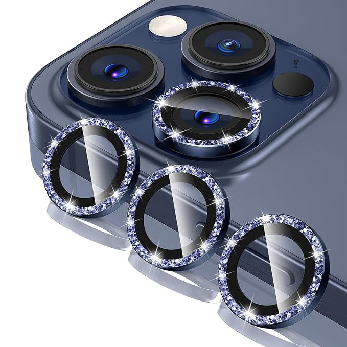 15 Pro/15 Pro Max Blue Titanium Glitter Ring Lens Protection