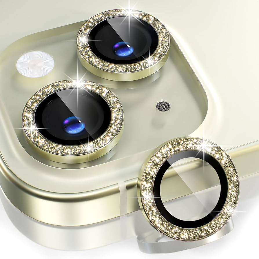 iPhone 15/15 Plus Glitter Yellow Ring Lens Protection