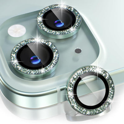 iPhone 15/15 Plus Glitter Green Ring Lens Protection