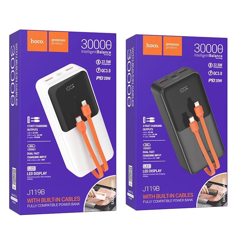 HOCO Sharp power bank with digital display and cable 30000mAh