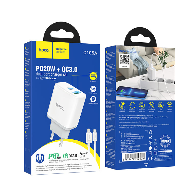 HOCO 20WATT Adapter  Stage dual port charger set