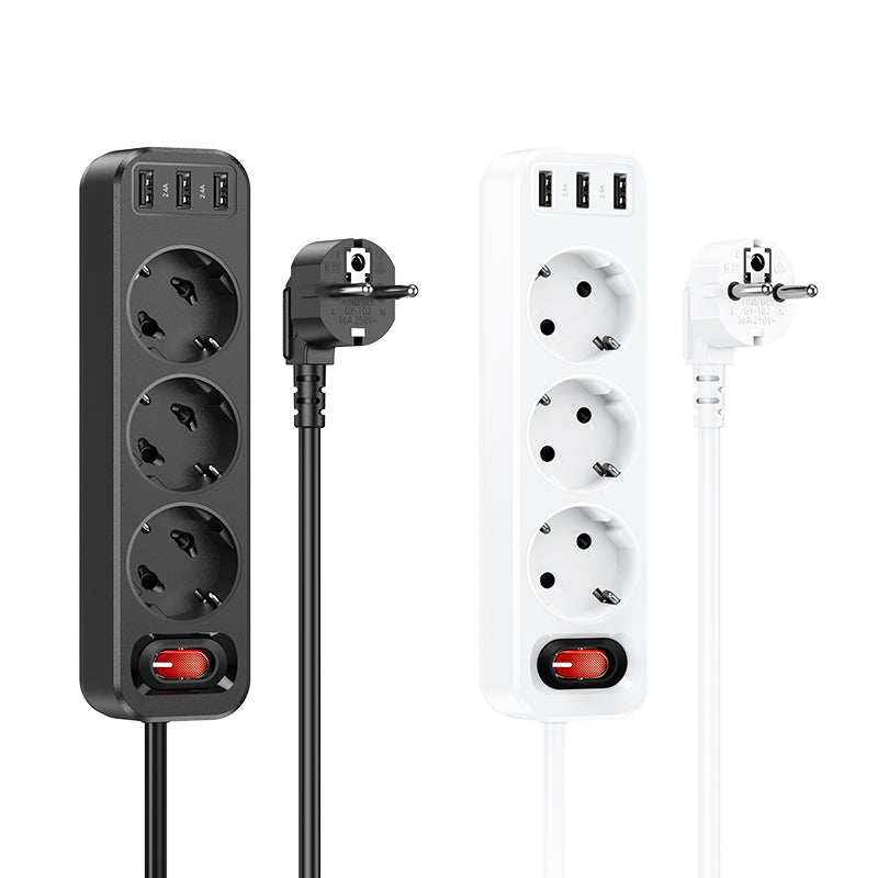 HOCO 3-position extension cord socket(including 3*USB output)(EU/GER)