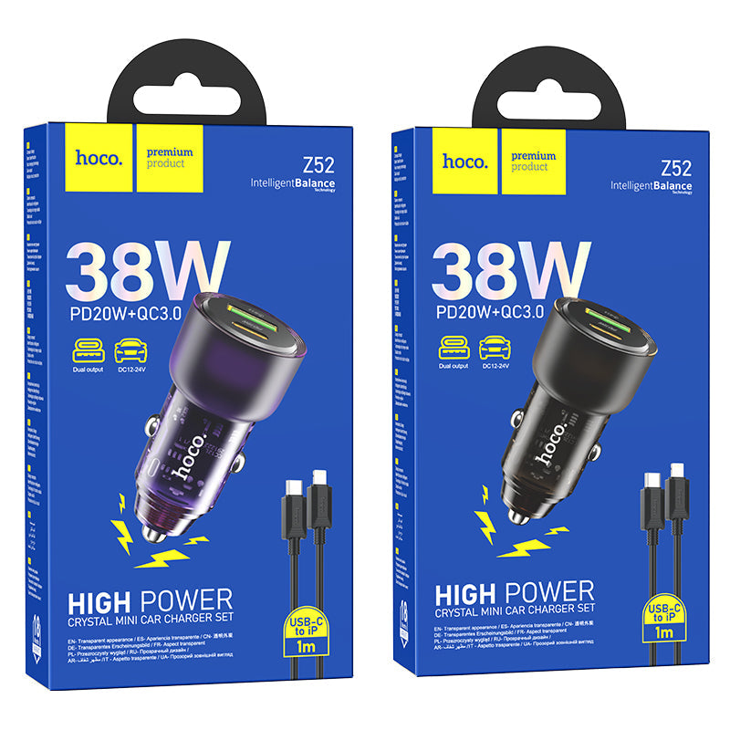 HOCO Spacious 38WATT car charger set(C to lightning)